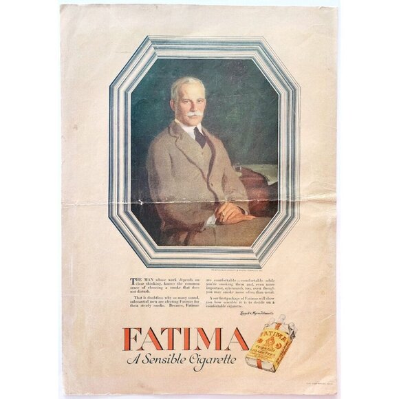 1917 Fatima Turkish Blend Cigarettes Advertisement WW1 Era Tobacco DWII30 - Picture 2 of 2